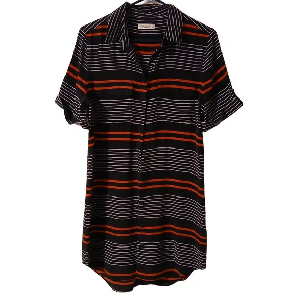 Equipment Femme Womens Blue Red 100% Silk Striped Shirtdress Dress Petite Small - Picture 2 of 10